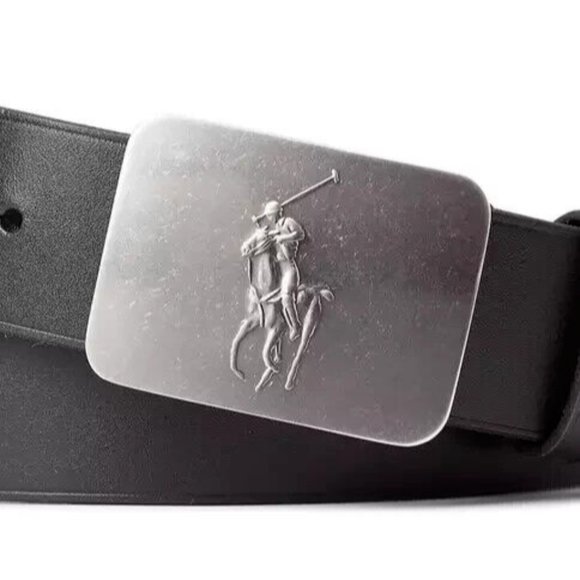 Polo Ralph Lauren Pony Plaque Leather Belt Black - Picture 2 of 2